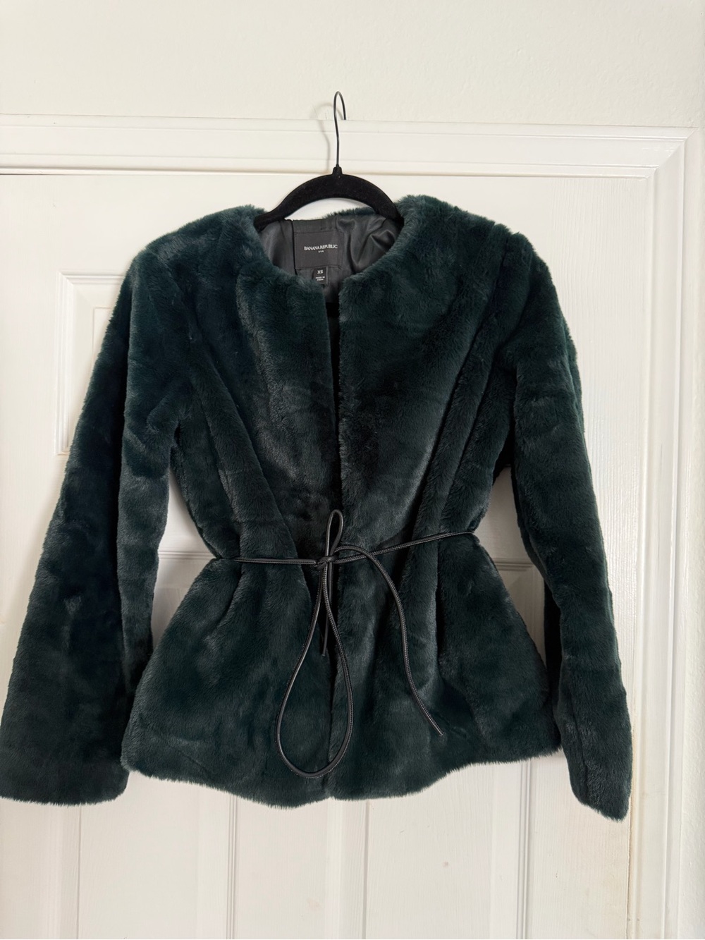 Banana Republic Deep Green Faux Fur Belted Jacket